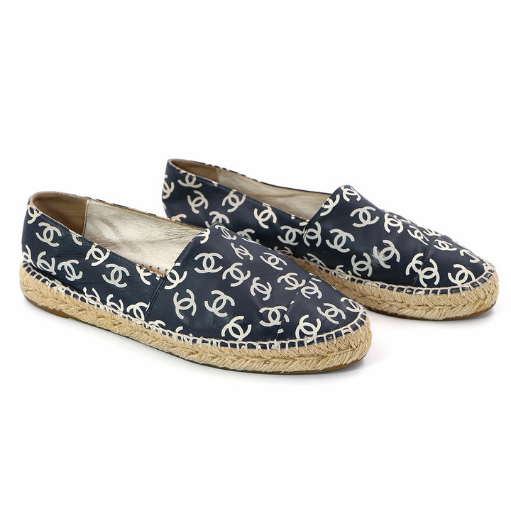 Chanel CC Logo Printed Leather Espadrilles