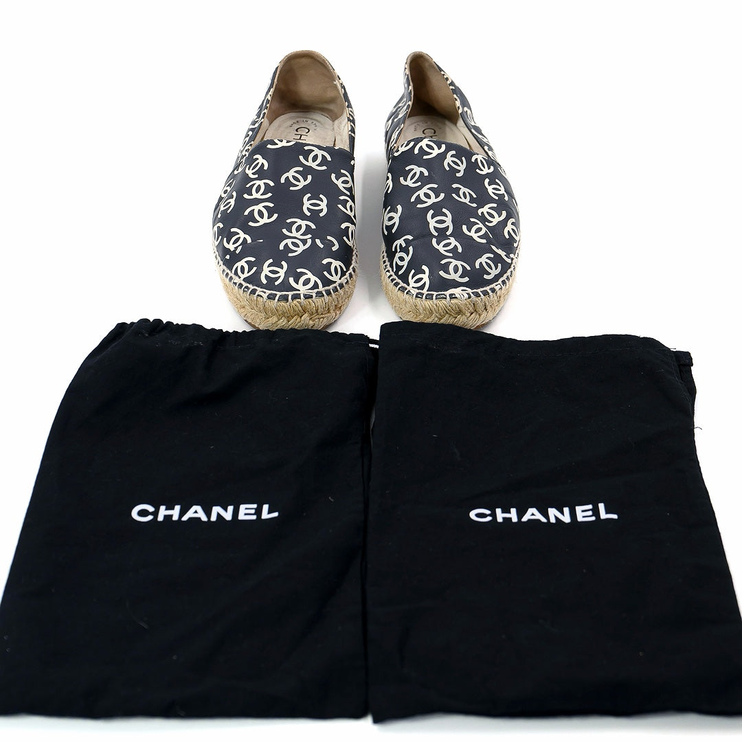 Chanel CC Logo Printed Leather Espadrilles