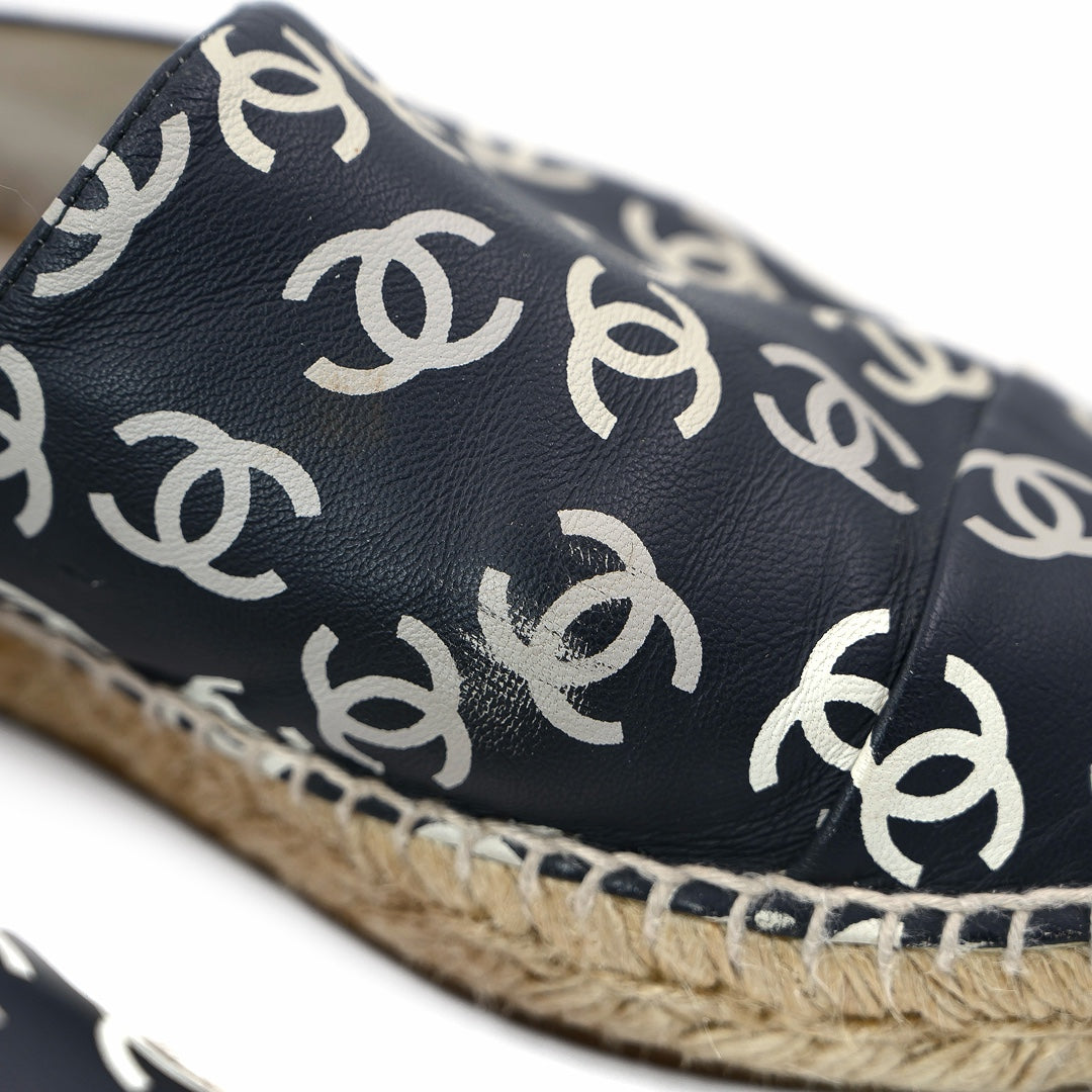 Chanel CC Logo Printed Leather Espadrilles