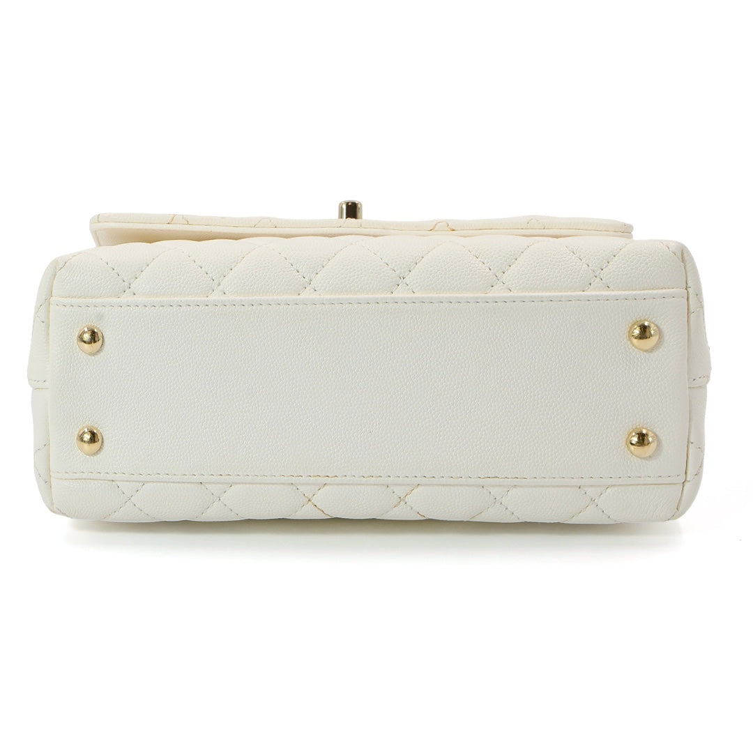 Chanel White Grained Calfskin Leather Flap Bag with Top Handle