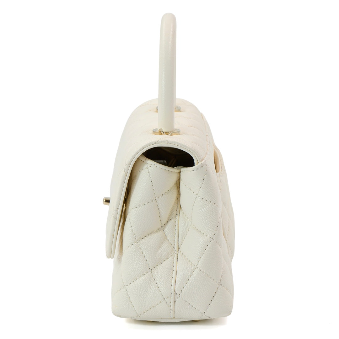 Chanel White Grained Calfskin Leather Flap Bag with Top Handle