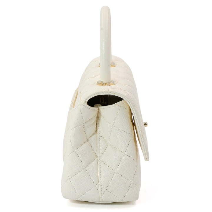 Chanel White Grained Calfskin Leather Flap Bag with Top Handle