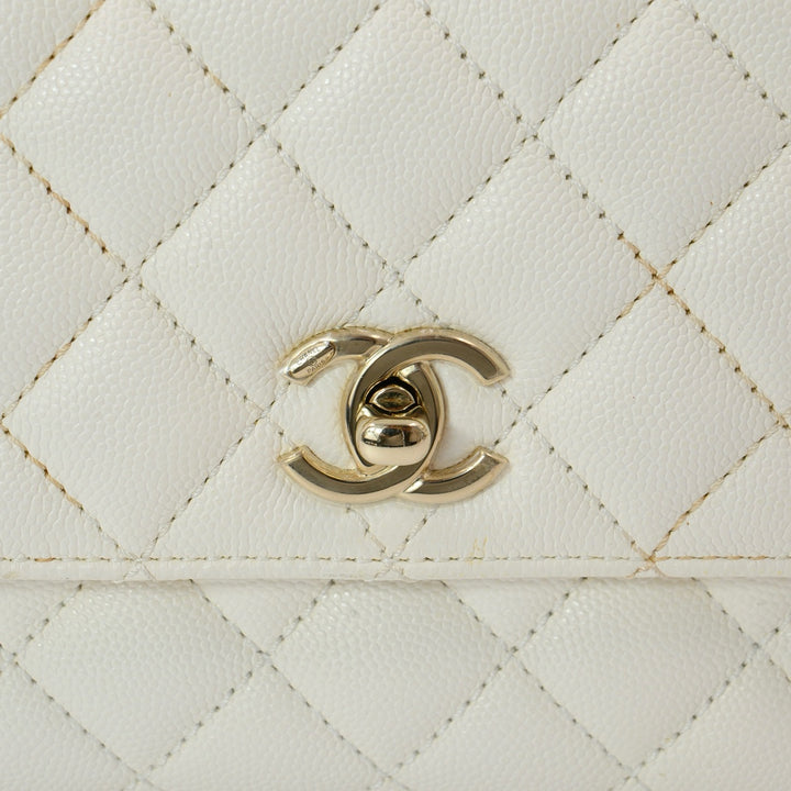 Chanel White Grained Calfskin Leather Flap Bag with Top Handle