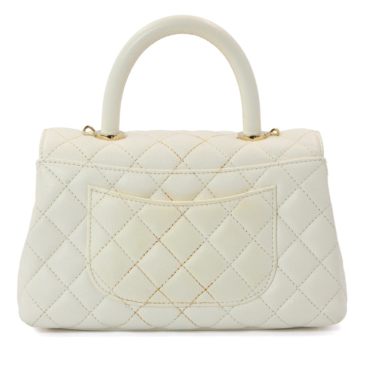 Chanel White Grained Calfskin Leather Flap Bag with Top Handle