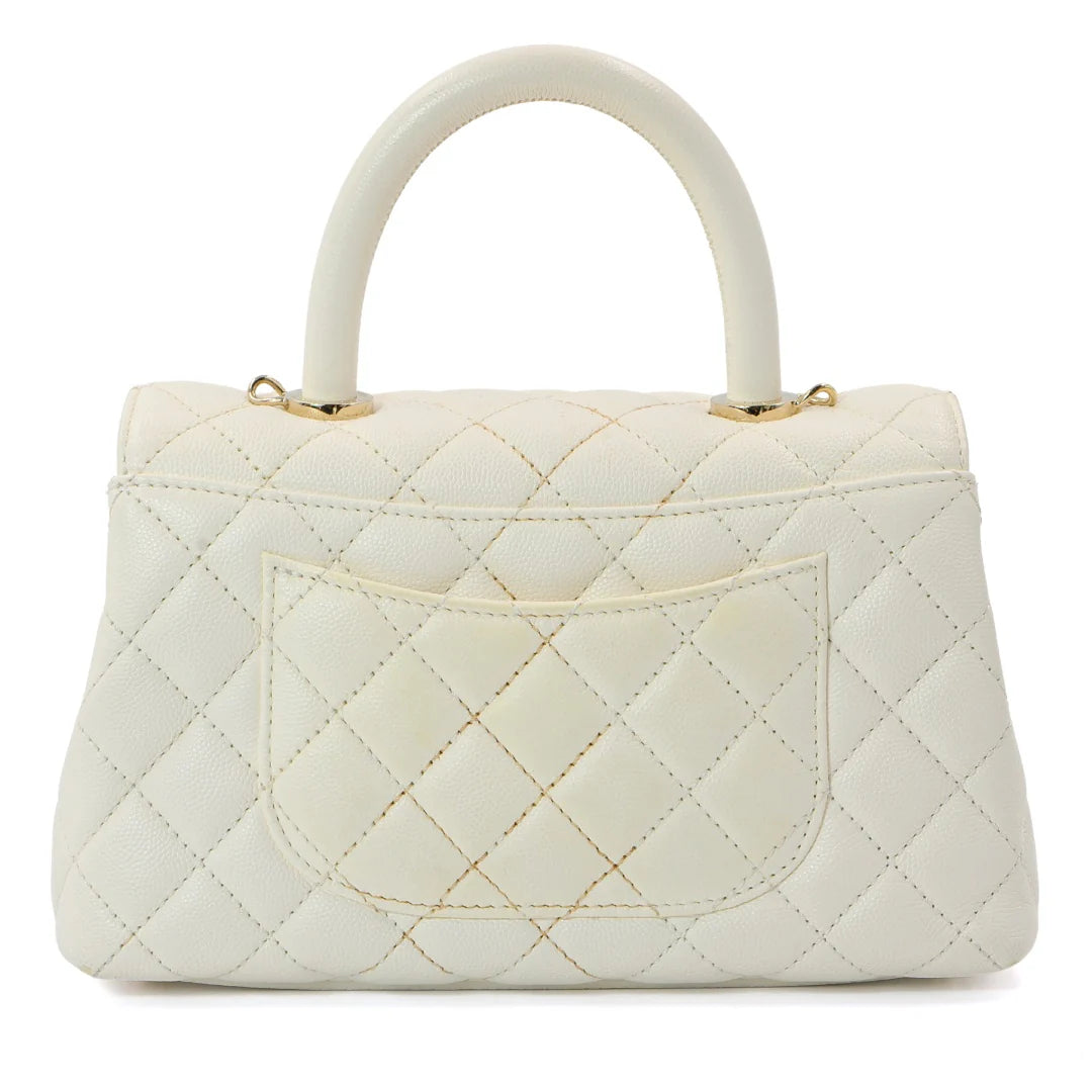 Chanel White Grained Calfskin Leather Flap Bag with Top Handle - Gemaee  UAE