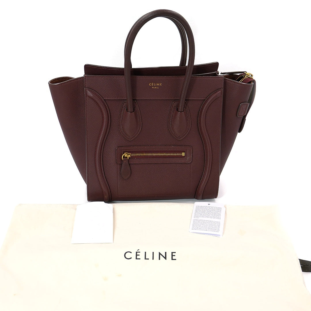 Céline Burgundy Leather Luggage Tote Bag