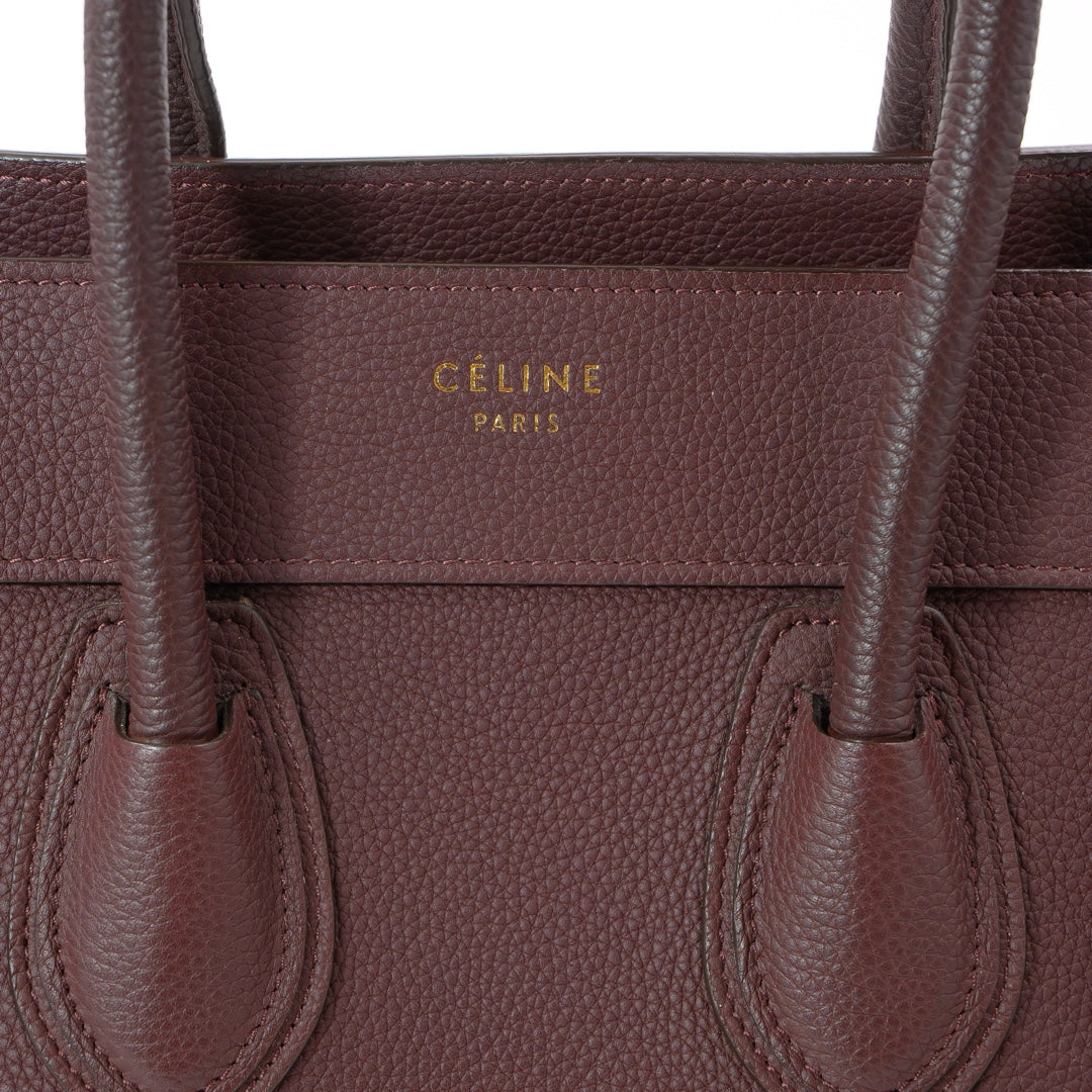 Céline Burgundy Leather Luggage Tote Bag
