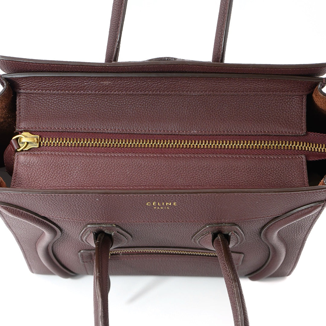 Céline Burgundy Leather Luggage Tote Bag