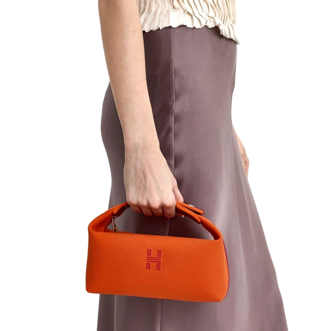 Hermès Bride-a-Brac Large Case in Orange Feu Canvas with Embroidered H Logo - Gemaee  UAE