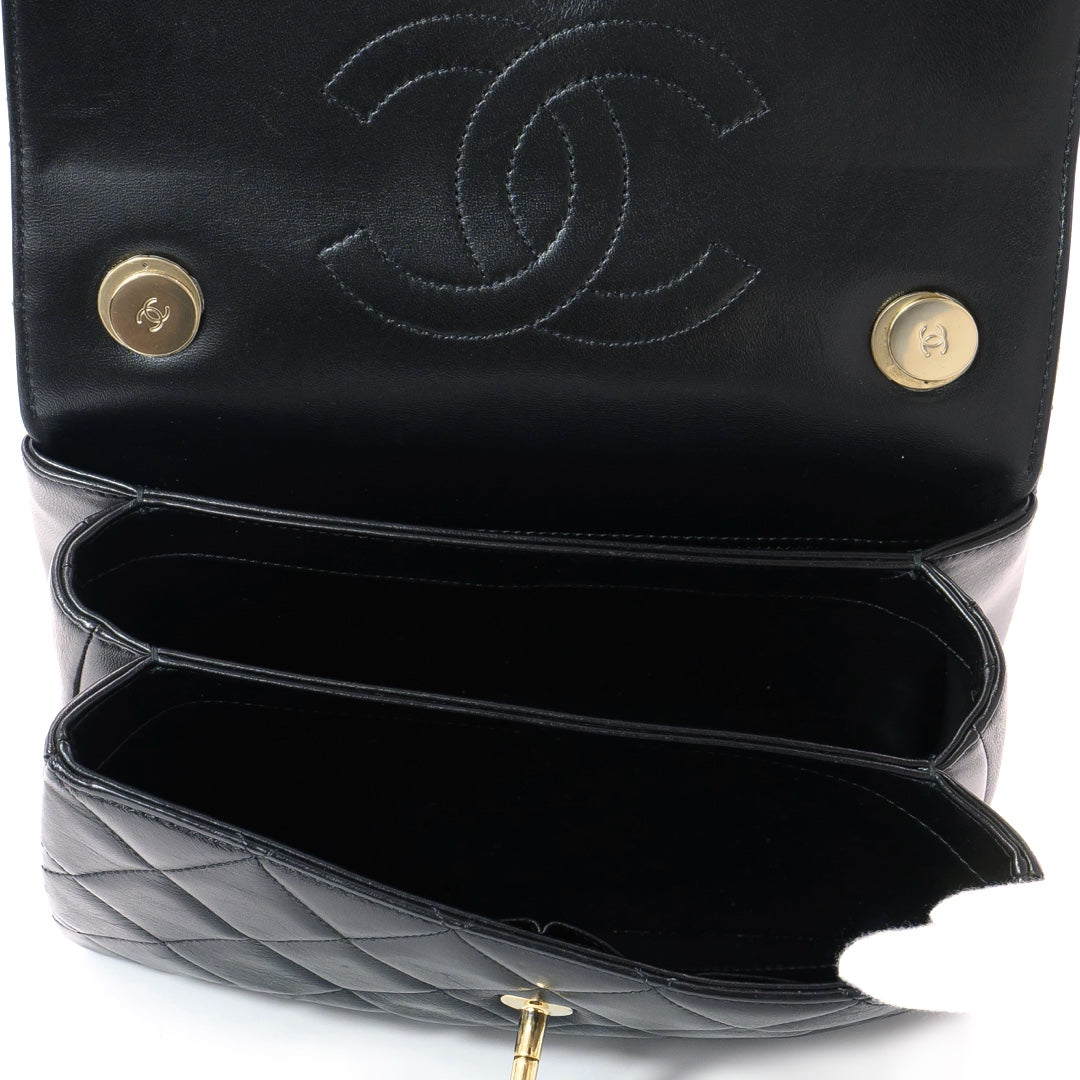 Chanel Black Lambskin Flap Bag with Top Handle