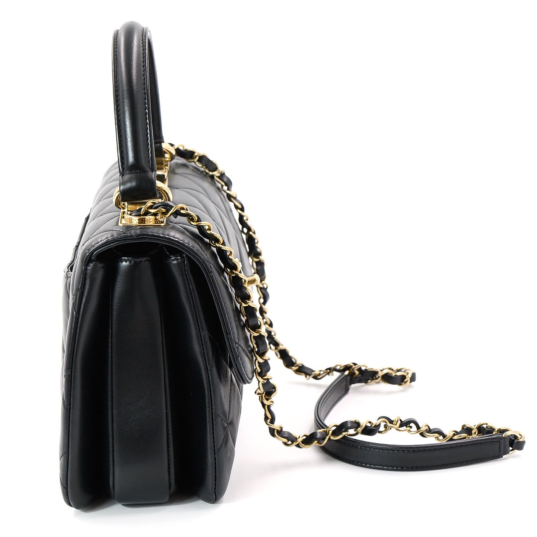 Chanel Black Lambskin Flap Bag with Top Handle