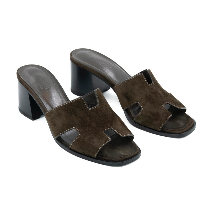 Hermès Helia 60 Suede Sandals Marron - Gemaee  UAE
