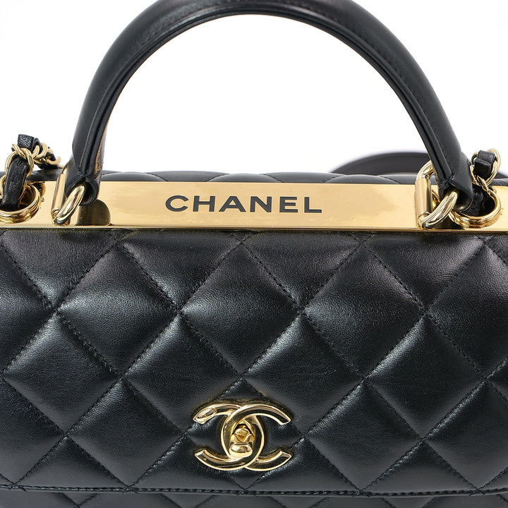 Chanel Black Lambskin Flap Bag with Top Handle