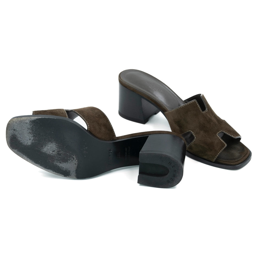 Hermès Helia 60 Suede Sandals Marron - Gemaee  UAE