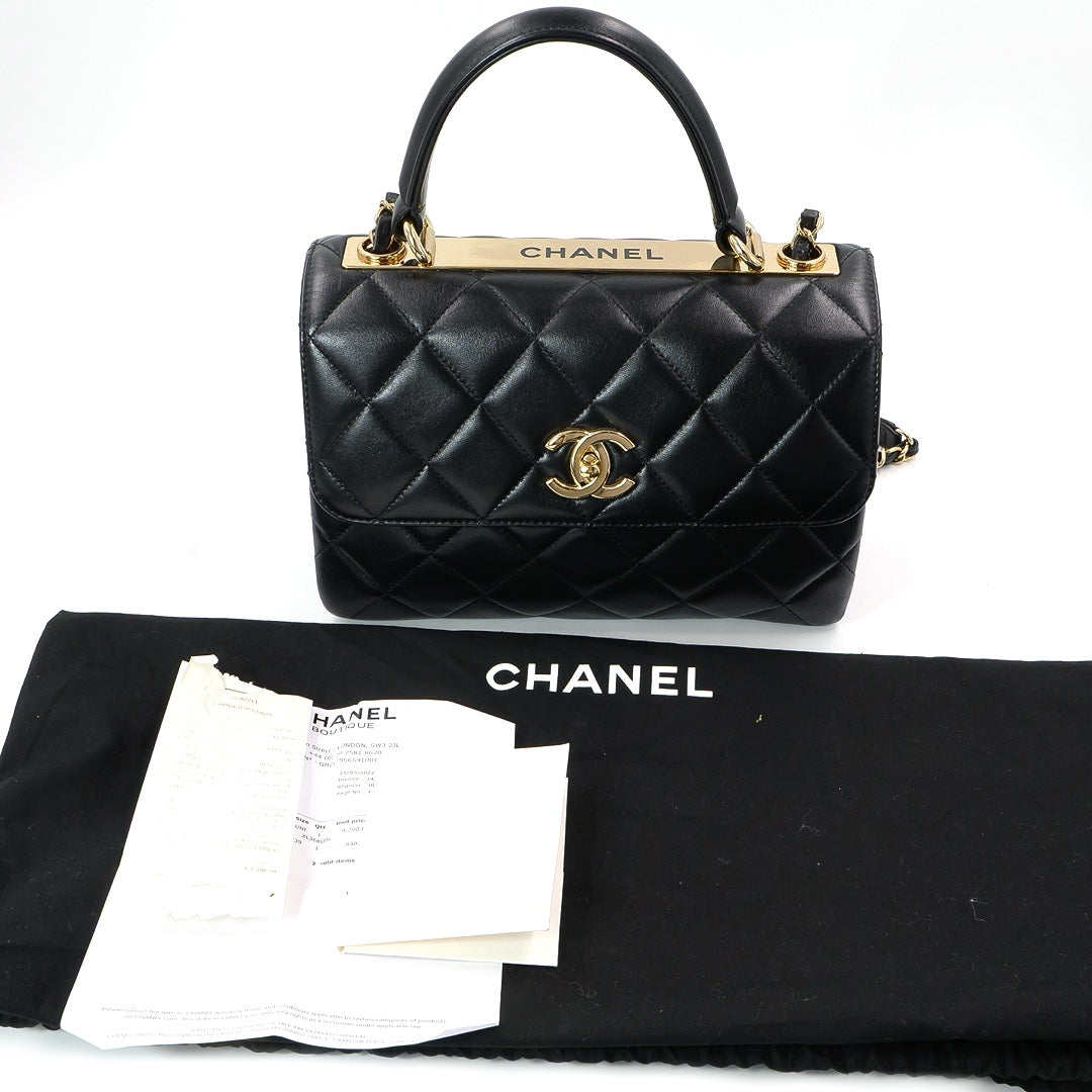 Chanel Black Lambskin Flap Bag with Top Handle