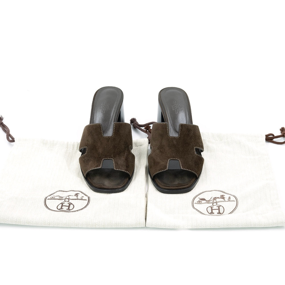Hermès Helia 60 Suede Sandals Marron - Gemaee  UAE