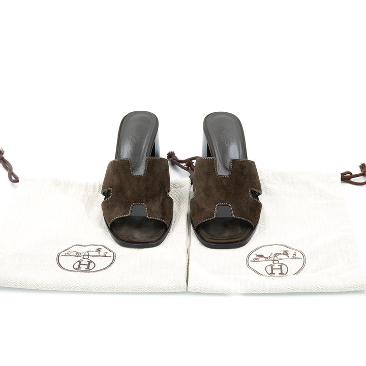 Hermès Helia 60 Suede Sandals Marron - Gemaee  UAE