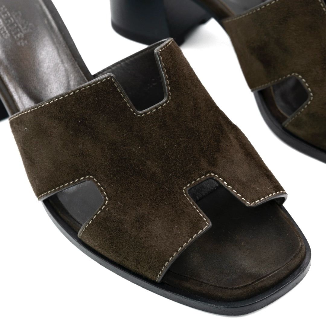 Hermès Helia 60 Suede Sandals Marron - Gemaee  UAE