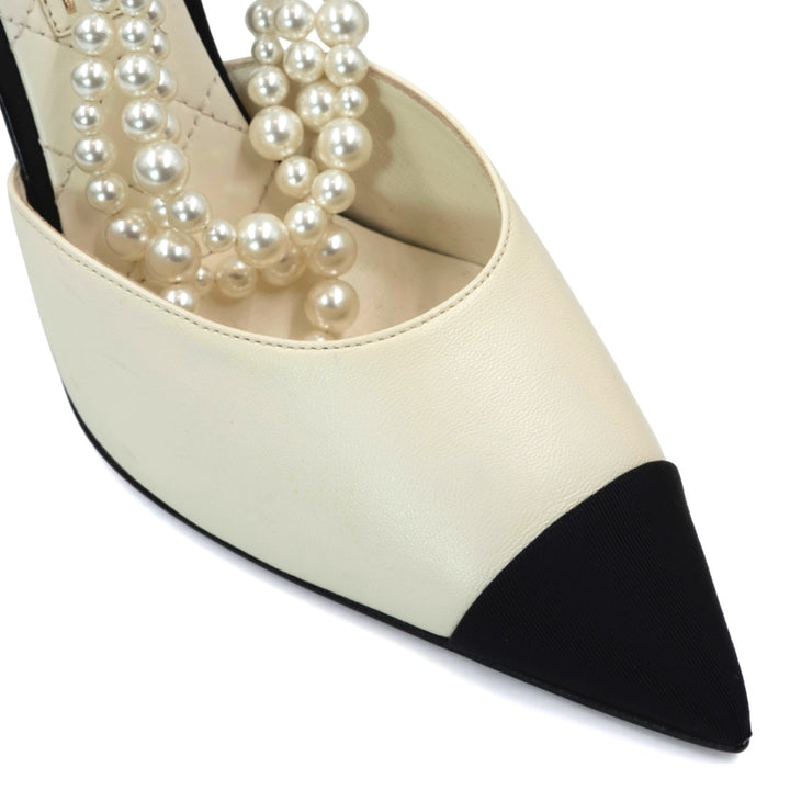 Chanel Lambskin Grosgrain Cap Toe Pearl Slingback Pumps - Gemaee  UAE
