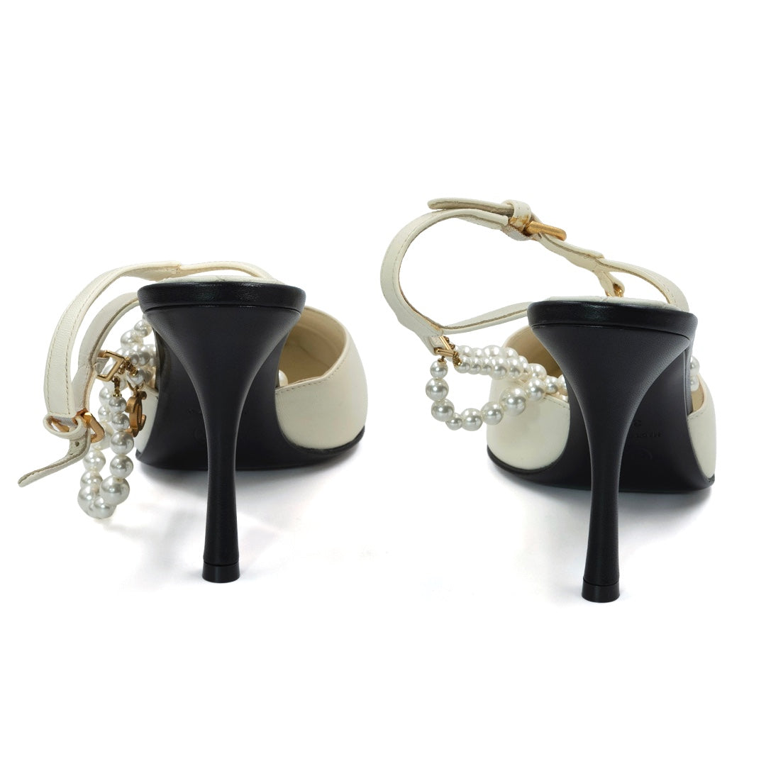 Chanel Lambskin Grosgrain Cap Toe Pearl Slingback Pumps - Gemaee  UAE