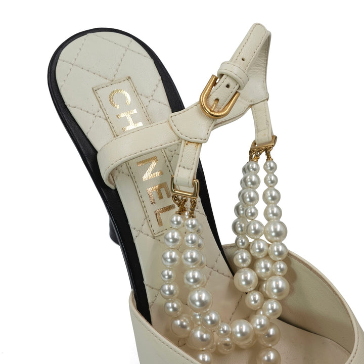 Chanel Lambskin Grosgrain Cap Toe Pearl Slingback Pumps - Gemaee  UAE