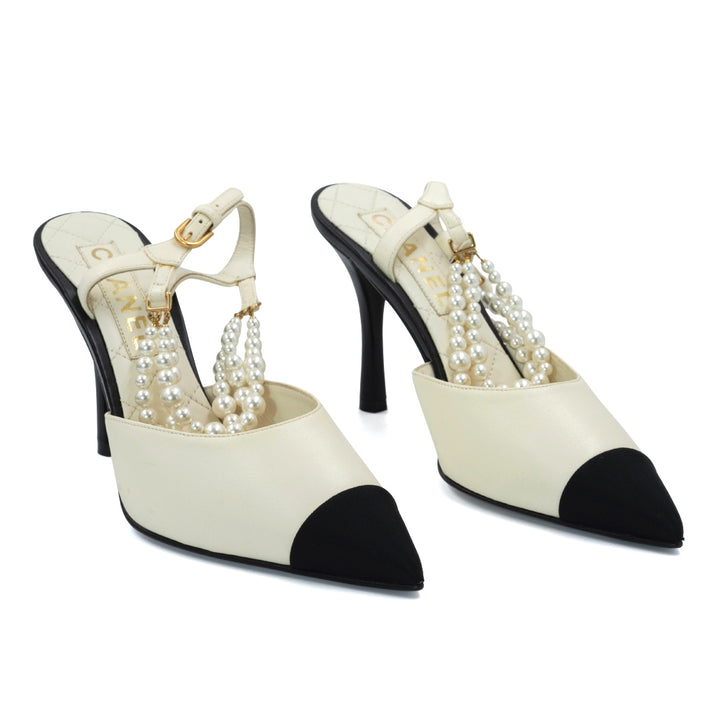 Chanel Lambskin Grosgrain Cap Toe Pearl Slingback Pumps - Gemaee  UAE