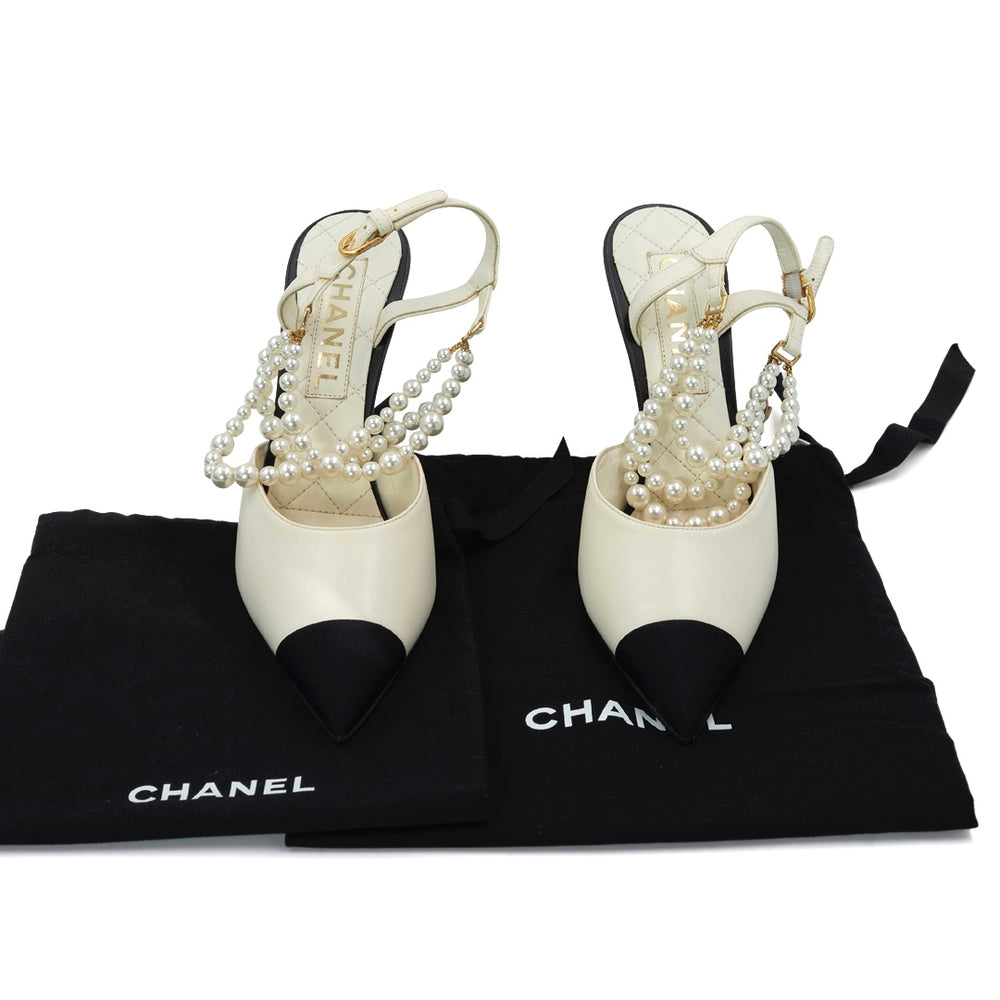 Chanel Lambskin Grosgrain Cap Toe Pearl Slingback Pumps - Gemaee  UAE