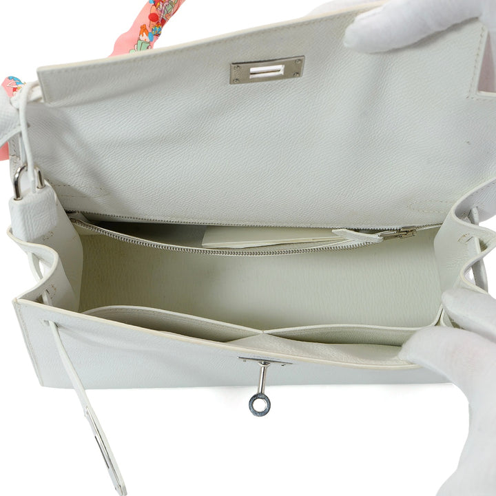 Hermès Kelly 28 Sellier White Epsom Leather with Palladium Hardware Handbag
