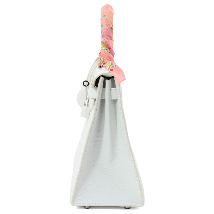 Hermès Kelly 28 Sellier White Epsom Leather with Palladium Hardware Handbag