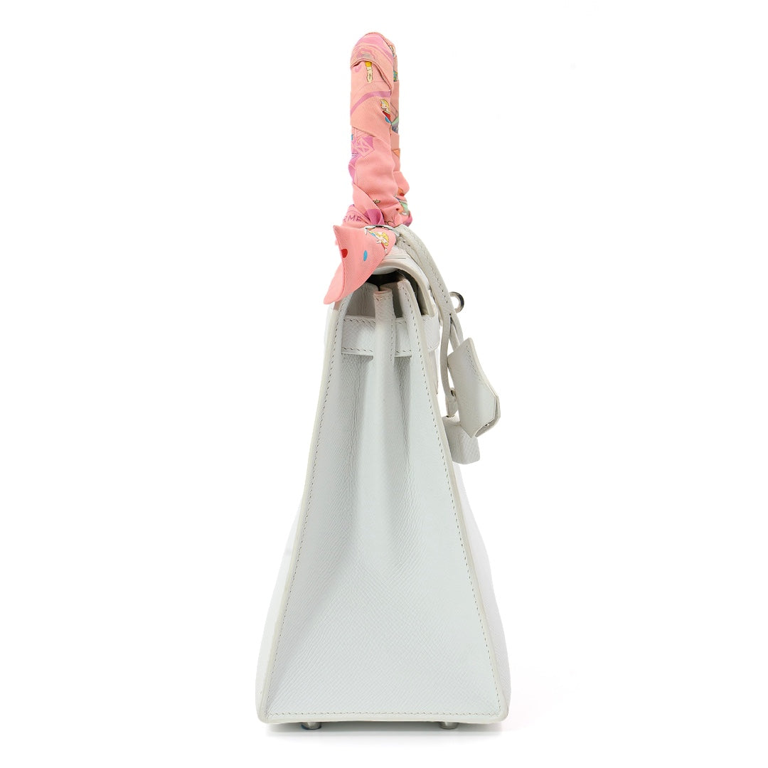 Hermès Kelly 28 Sellier White Epsom Leather with Palladium Hardware Handbag
