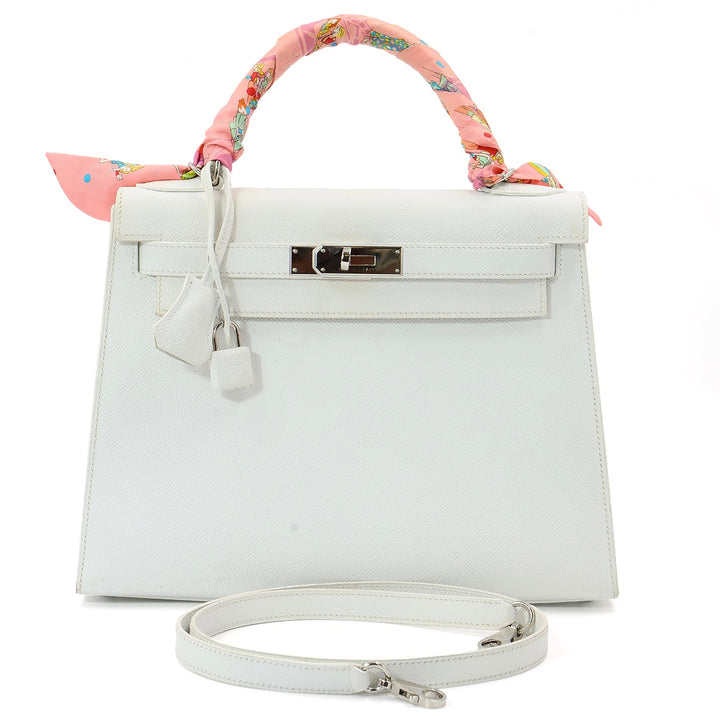 Hermès Kelly 28 Sellier White Epsom Leather with Palladium Hardware Handbag