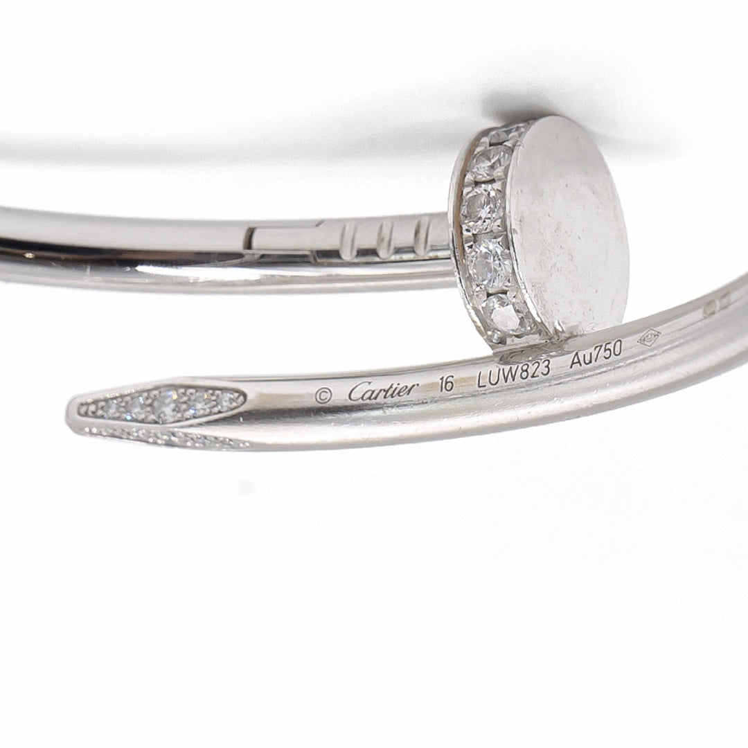 Cartier Juste Un Clou Thick Bracelet in 18K White Gold with Diamonds, Size 16