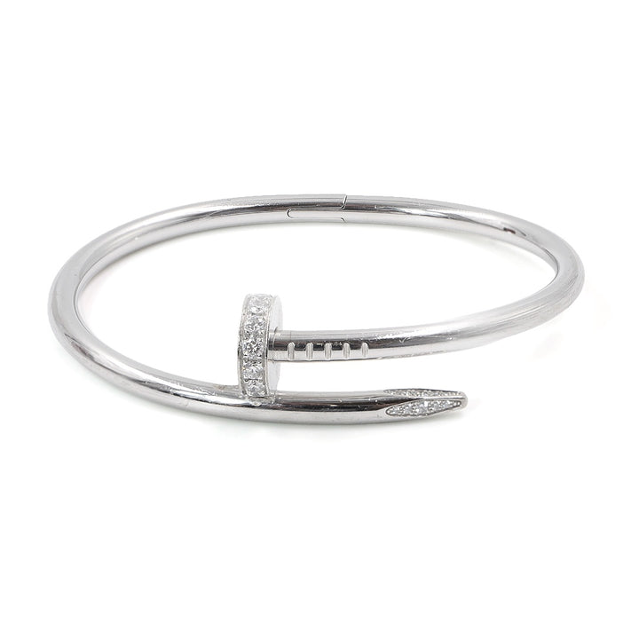 Cartier Juste Un Clou Thick Bracelet in 18K White Gold with Diamonds, Size 16