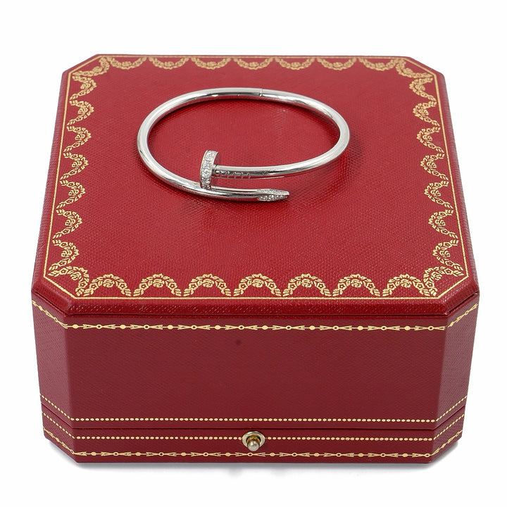 Cartier Juste Un Clou Thick Bracelet in 18K White Gold with Diamonds, Size 16