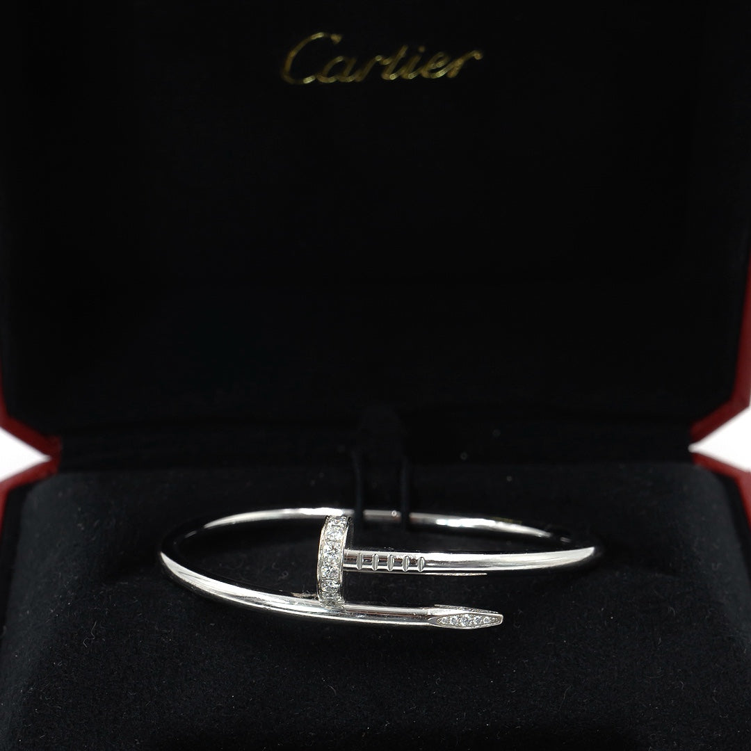 Cartier Juste Un Clou Thick Bracelet in 18K White Gold with Diamonds, Size 16