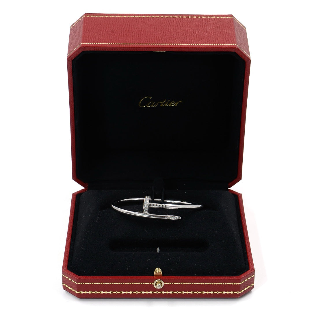 Cartier Juste Un Clou Thick Bracelet in 18K White Gold with Diamonds, Size 16