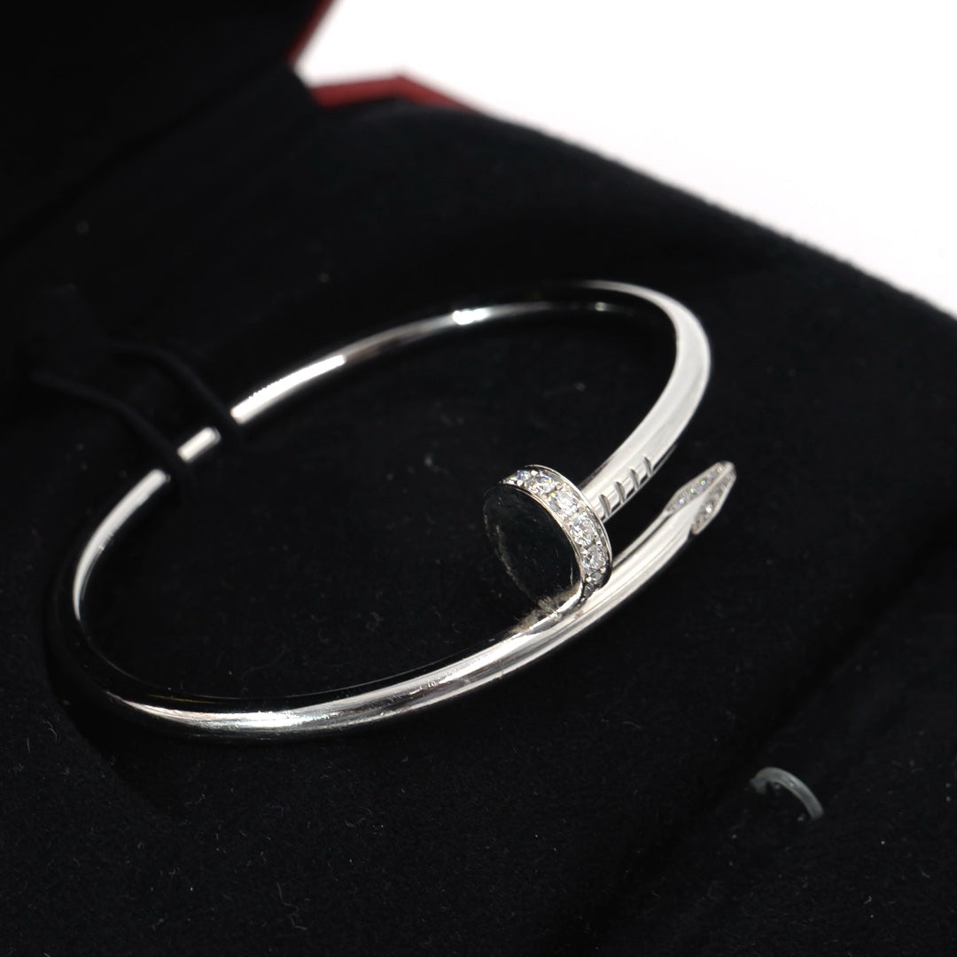 Cartier Juste Un Clou Thick Bracelet in 18K White Gold with Diamonds, Size 16
