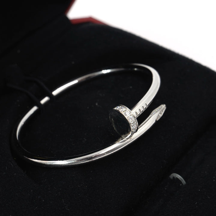 Cartier Juste Un Clou Thick Bracelet in 18K White Gold with Diamonds, Size 16