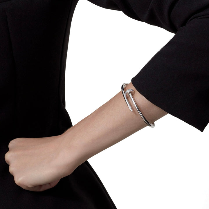 Cartier Juste Un Clou Thick Bracelet in 18K White Gold with Diamonds, Size 16