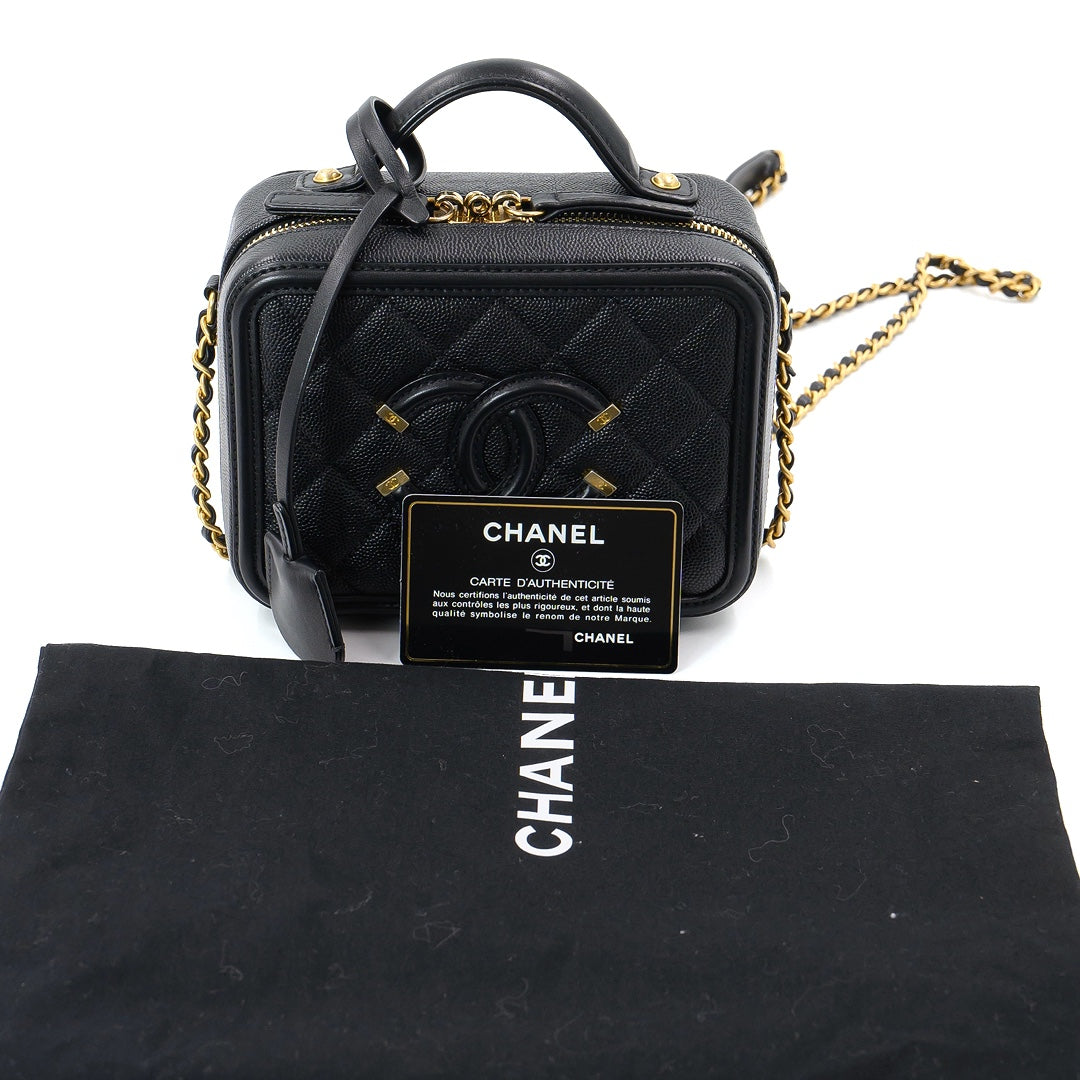 Chanel CC Filigree Vanity Shoulder Bag (Grained Calfskin) mini size