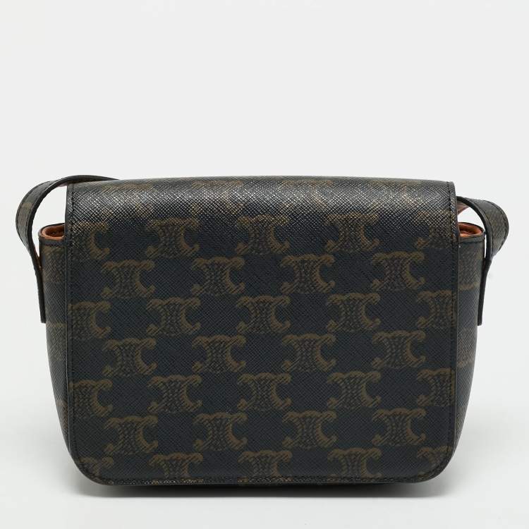 Céline Claude Black and Brown Triomphe Coated Canvas Shoulder Bag