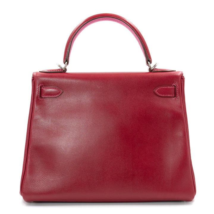 Hermès Kelly 28 Bag in Red Box Leather with Palladium Hardware and Pink Interior - Gemaee  UAE