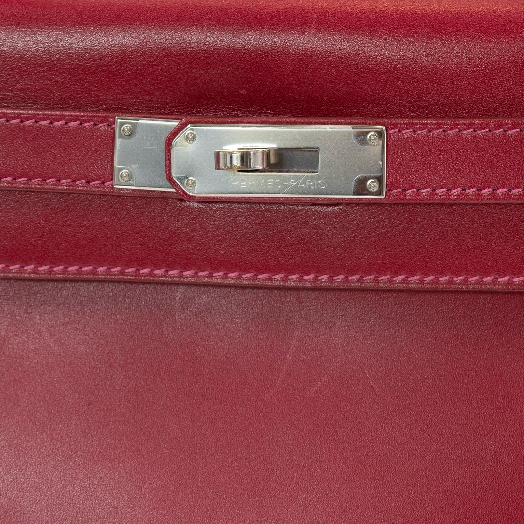 Hermès Kelly 28 Bag in Red Box Leather with Palladium Hardware and Pink Interior - Gemaee  UAE