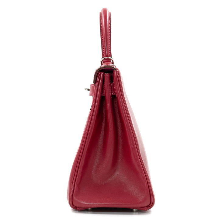 Hermès Kelly 28 Bag in Red Box Leather with Palladium Hardware and Pink Interior - Gemaee  UAE