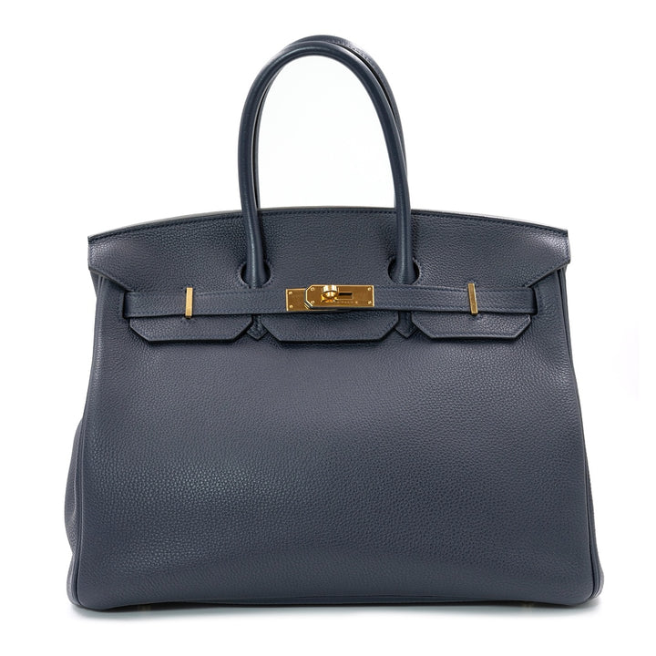 Hermès Birkin 35 bag in Bleu Nuit Togo leather with gold hardware - Gemaee  UAE