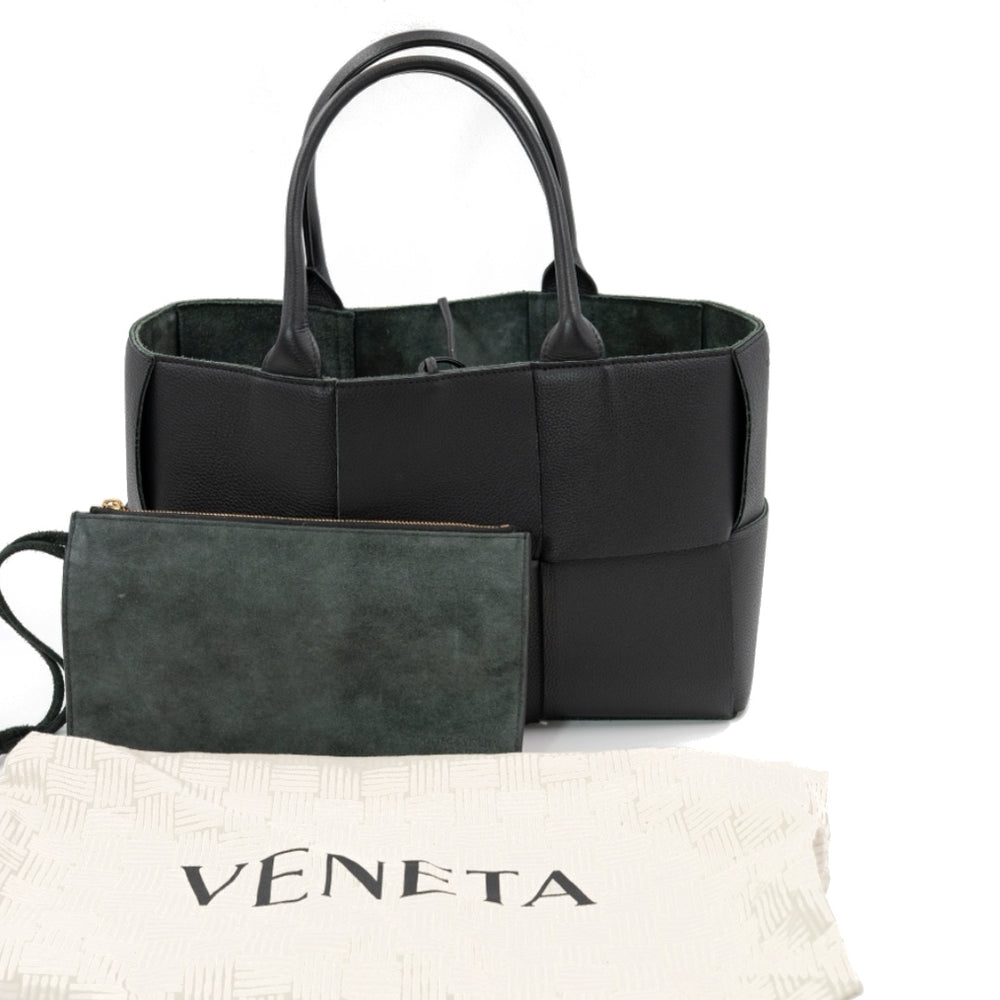 Bottega Veneta Small Arco Tote Bag in Black Intrecciato Leather with Gold Hardware - Gemaee  UAE