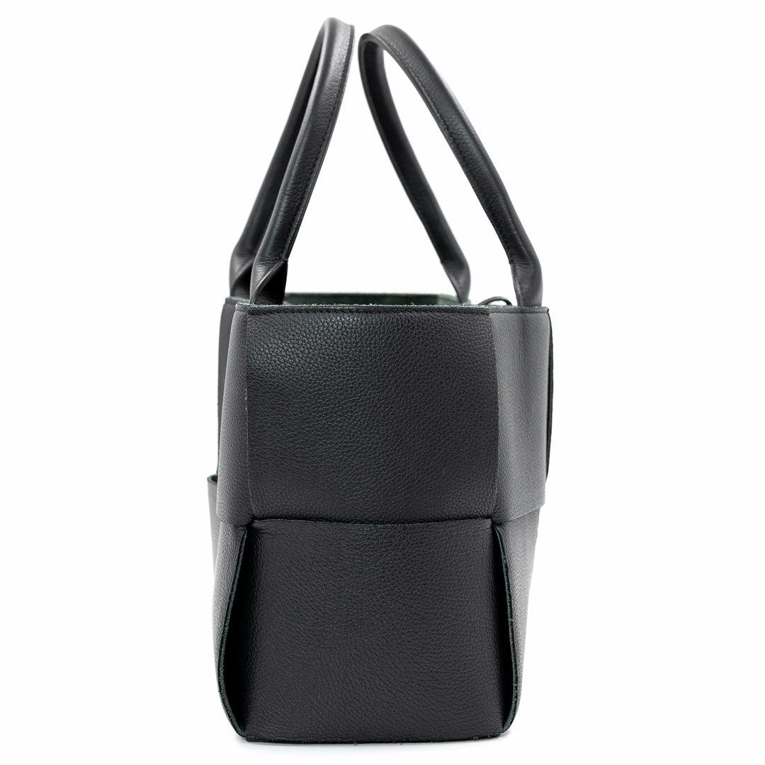 Bottega Veneta Small Arco Tote Bag in Black Intrecciato Leather with Gold Hardware - Gemaee  UAE