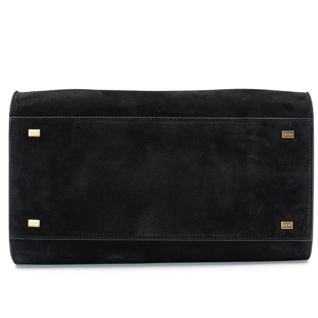 The Row Soft Margaux 12 Top Handle Bag in Black Suede with Gold Hardware - Gemaee  UAE