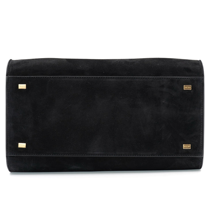 The Row Soft Margaux 12 Top Handle Bag in Black Suede with Gold Hardware - Gemaee  UAE