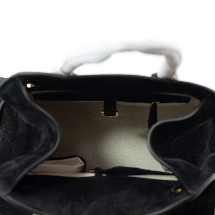 The Row Soft Margaux 12 Top Handle Bag in Black Suede with Gold Hardware - Gemaee  UAE